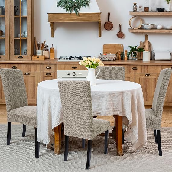Zindoo Super Stretch Dining Room Chair Covers Jacquard, Set of 4, Camel