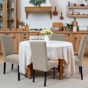 Zindoo Super Stretch Dining Room Chair Covers Jacquard, Set of 4, Camel