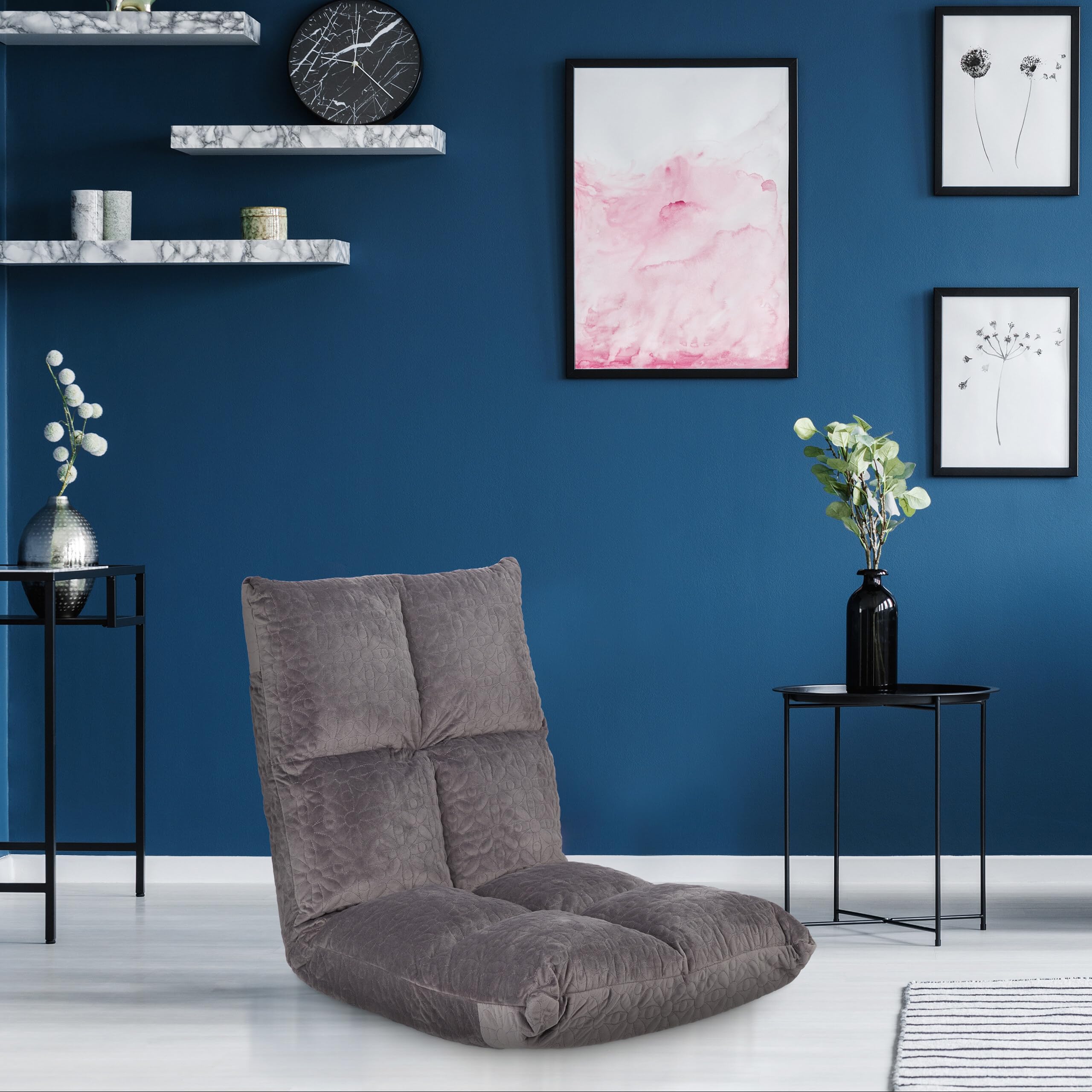 Relaxdays Cuscino da Terra con Schienale, Poltroncina Regolabile in 6 Posizioni, Meditation, Yoga, 58x50x55 cm, Grigio