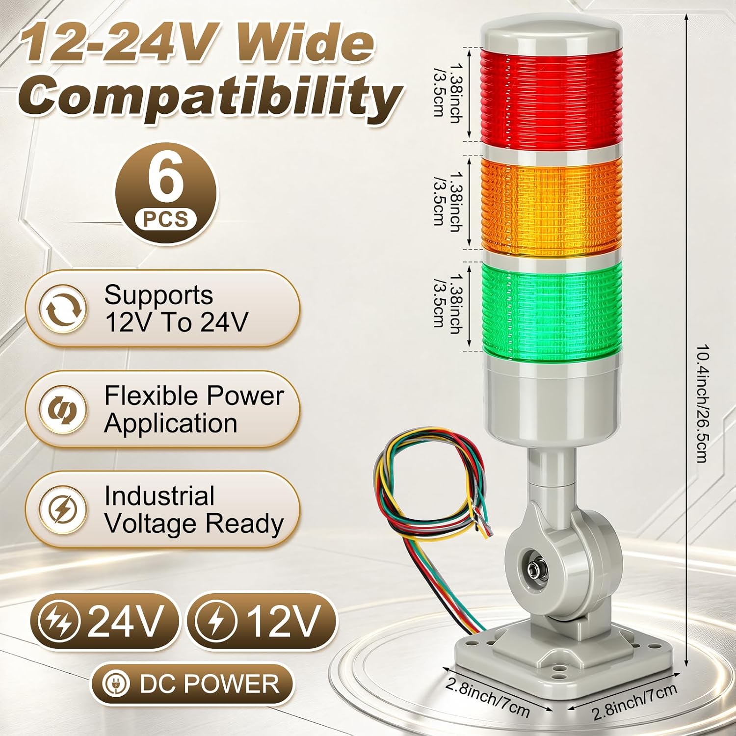 6 Pack 12-24V LED Stack Tower Lights with Buzzer, 3 Layer