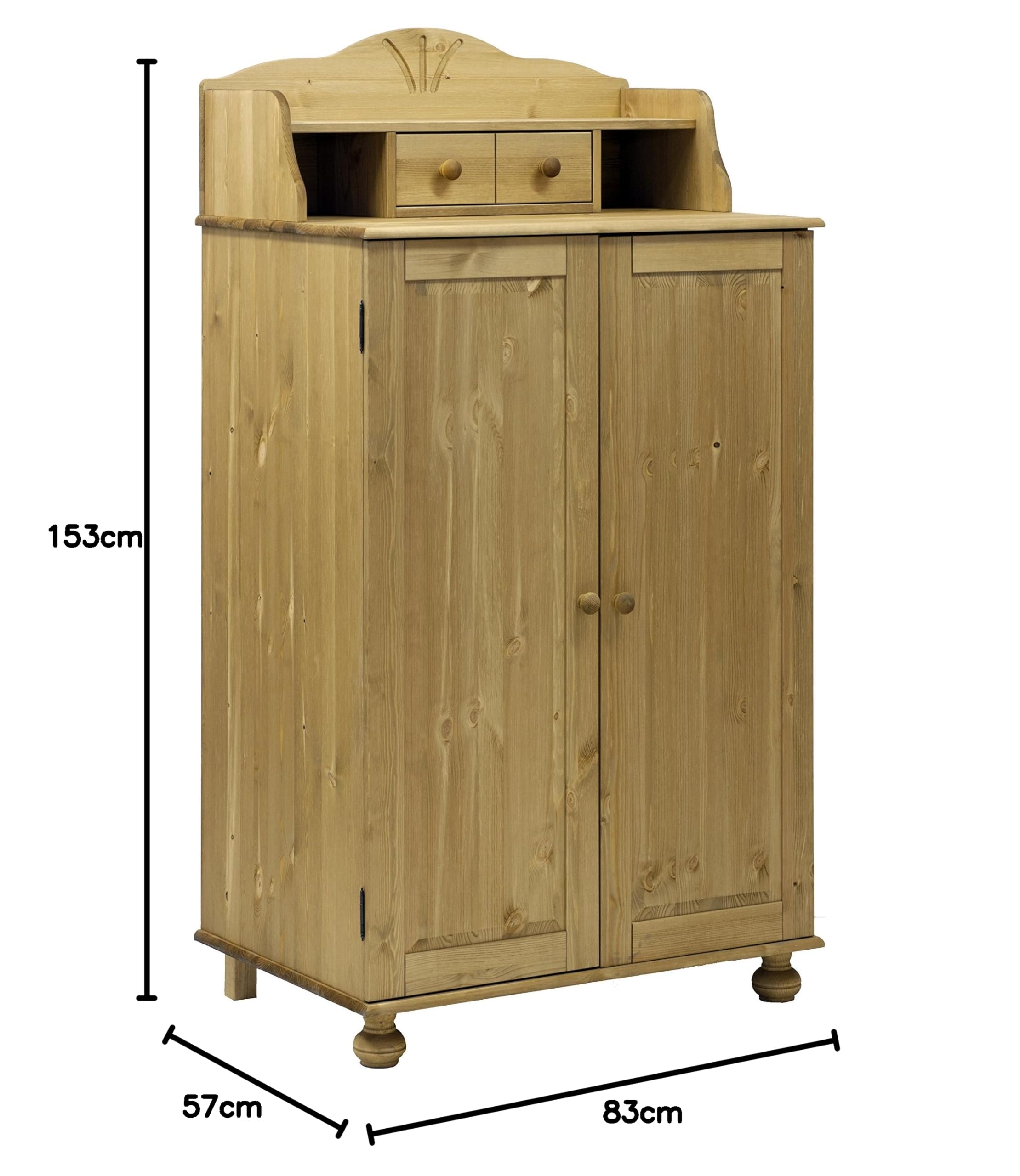 clever-moebel Computerschrank Sekretär aus Massivholz Kiefer – PC-Schrank im Landhausstil mit Aufsatz, Ausziehbarer Tastaturablage & Stauraum für Tower & Monitor, Gelaugt Geölt, 83 x 57 x 153 cm