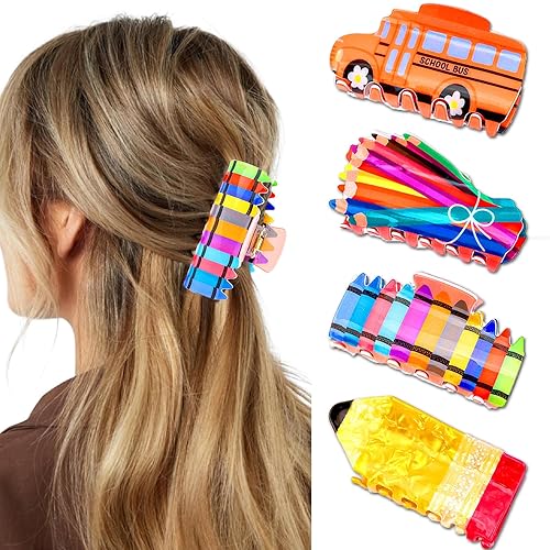 KICOSY 4 Pack Teacher Hair Clips Set: Pencil, Crayon, Colored