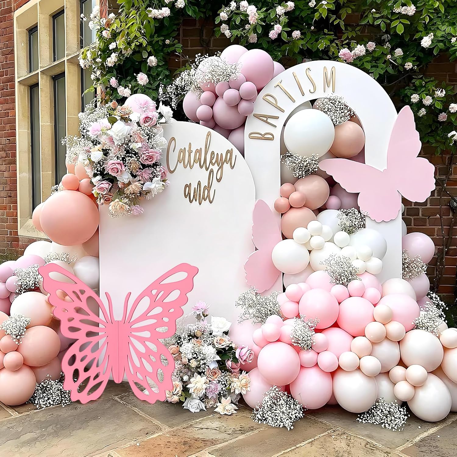 Wooden Butterfly Props - 3D Butterfly Shape Slices Craft Standing Wings Cutout Backdrop Decoration for Birthday, Baby Shower, Wedding Party (Pink)