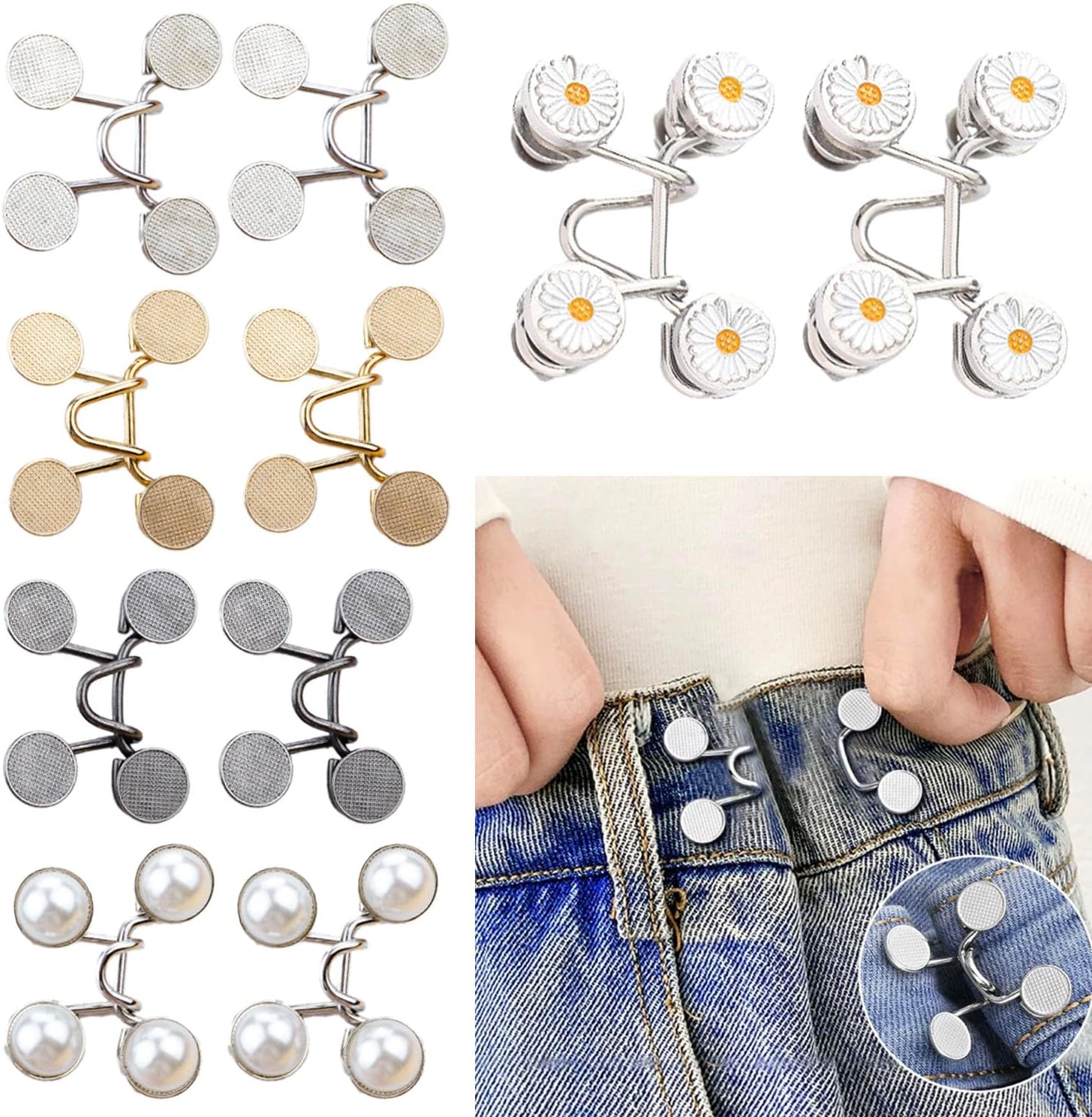LUFOX 60PCS Pant Waist Tightener, Cute Waistband Tightener Adjustment Waist Buckle for Loose Jeans Pants Skirts No Sewing Decoration Accessories (10sets)