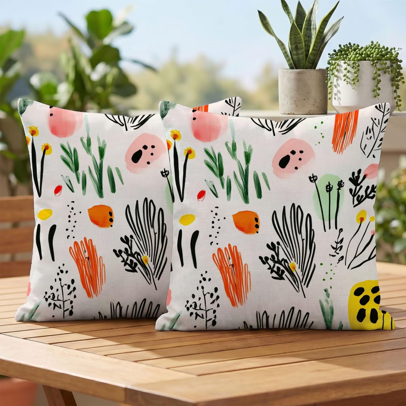 Housses coussin 40x40 cm blanc coussin exterieur impermeable lin lot 2