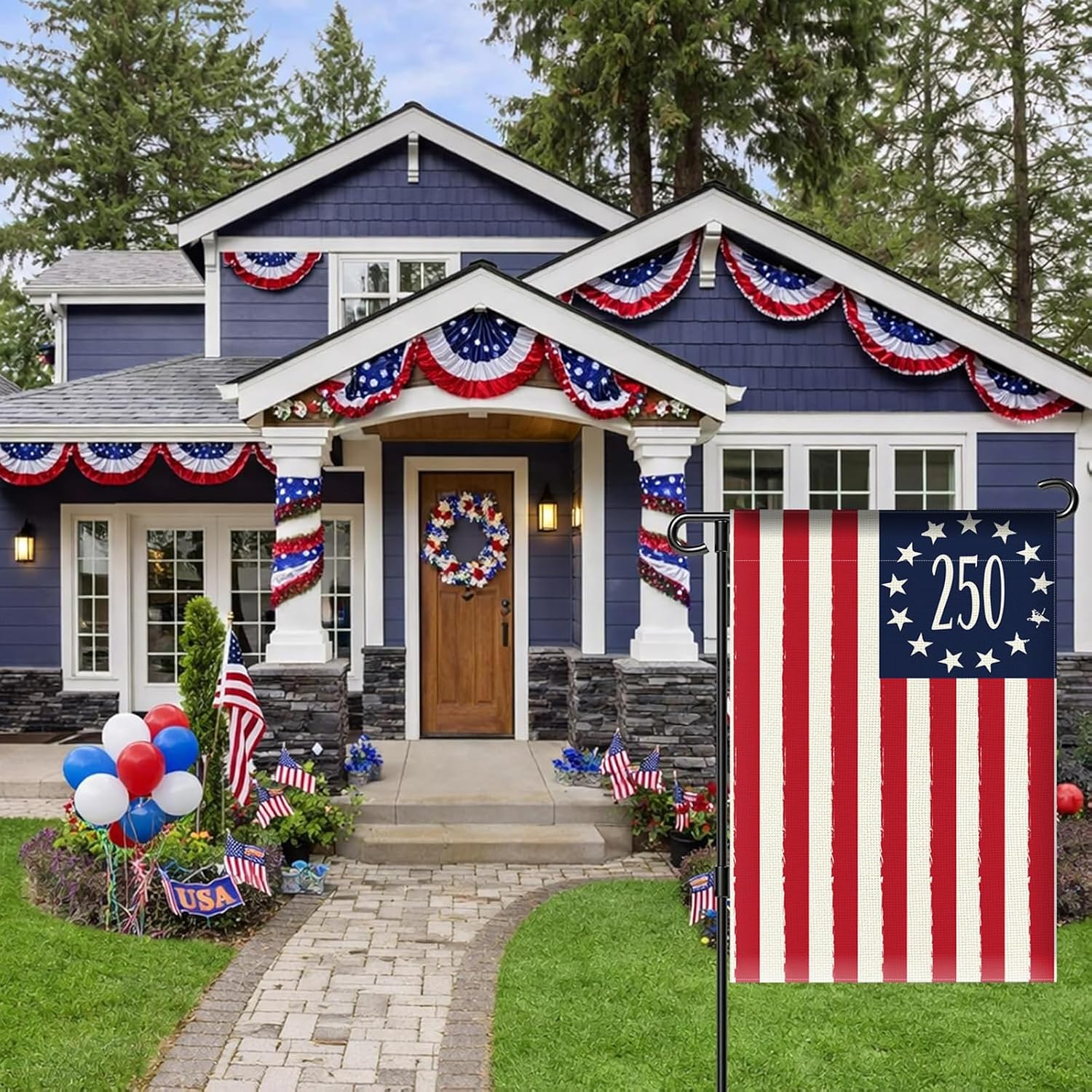 250 Years America Anniversary Garden Flag, Double-sided 250 Years Patriotic 4th of July Yard Sign for 2026 Outdoor Independence Day Decoration