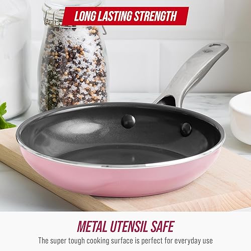 Miniatura 7 de Blue Diamond - Sartén de 8 pulg de cerámica con infusión de diamantes, antiadherente, sin PFASPFOA, apto para lavavajillas, horno, utensilios de