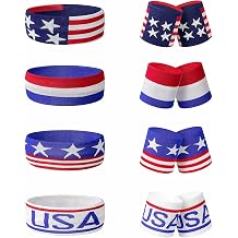 Headband & Wristband Striped Sweatband Set, Sports Headband Sweatband for Tennis,Basketball, Running, Gym -American Flag Style 2 Pcs Headband and 4 Pcs Wristbands for Men and Women