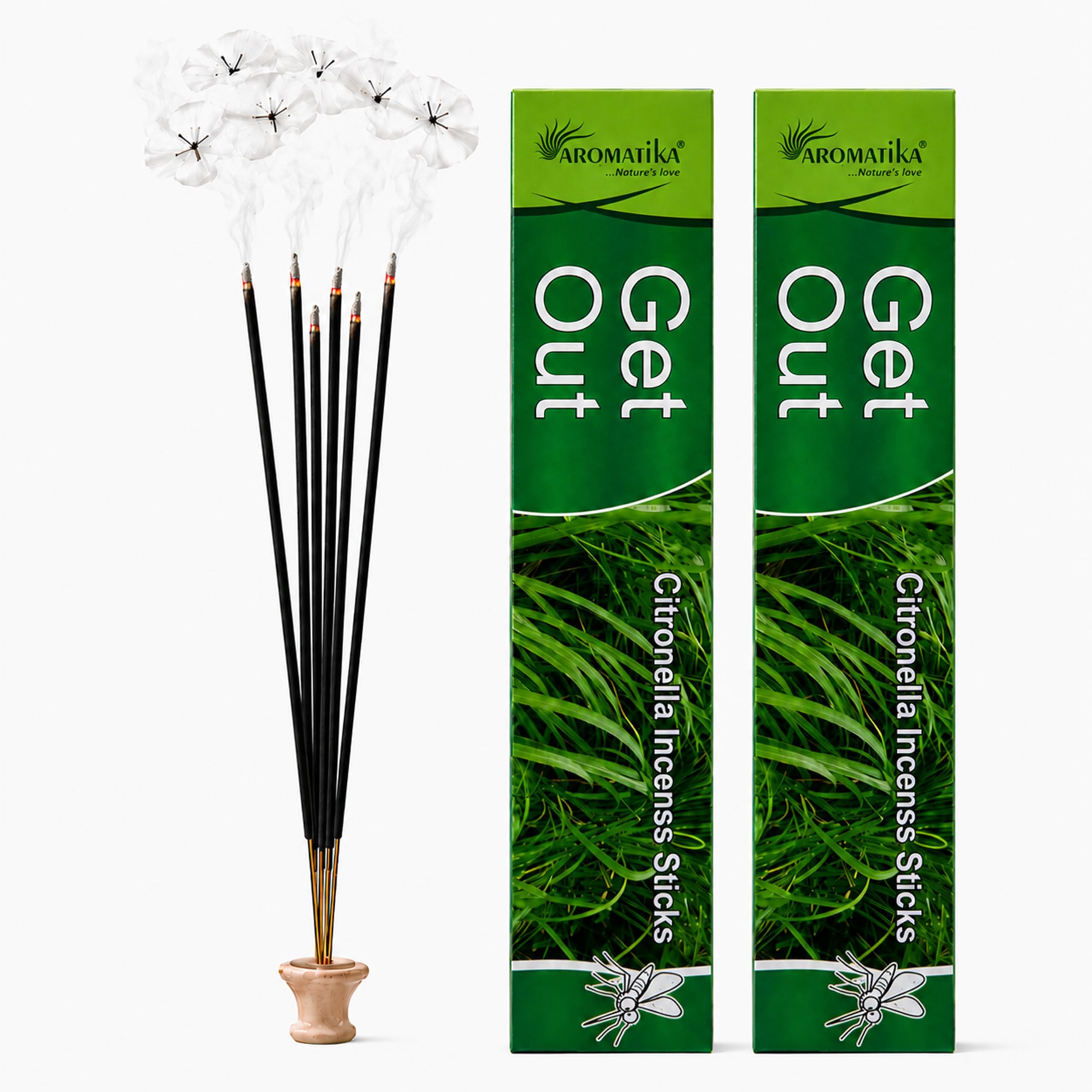 Aromatika Get Out 240 Mosquito Repellent Incense Sticks, Natural and Herbal Citronella Agarbatti Pack | Machar Agarbatti | Anti- Mosquito | Burn Time- 45 mins Approx