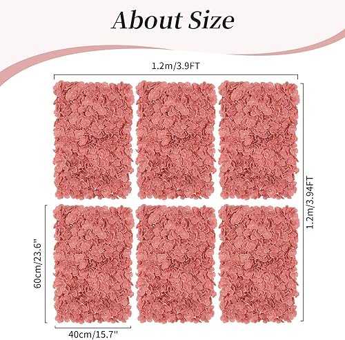 Miniatura 5 de Decoración de fondo de panel de pared de flores fondo floral artificial de rosa polvorienta Blosmon para bodas, fiestas, baby shower, 6 piezas de