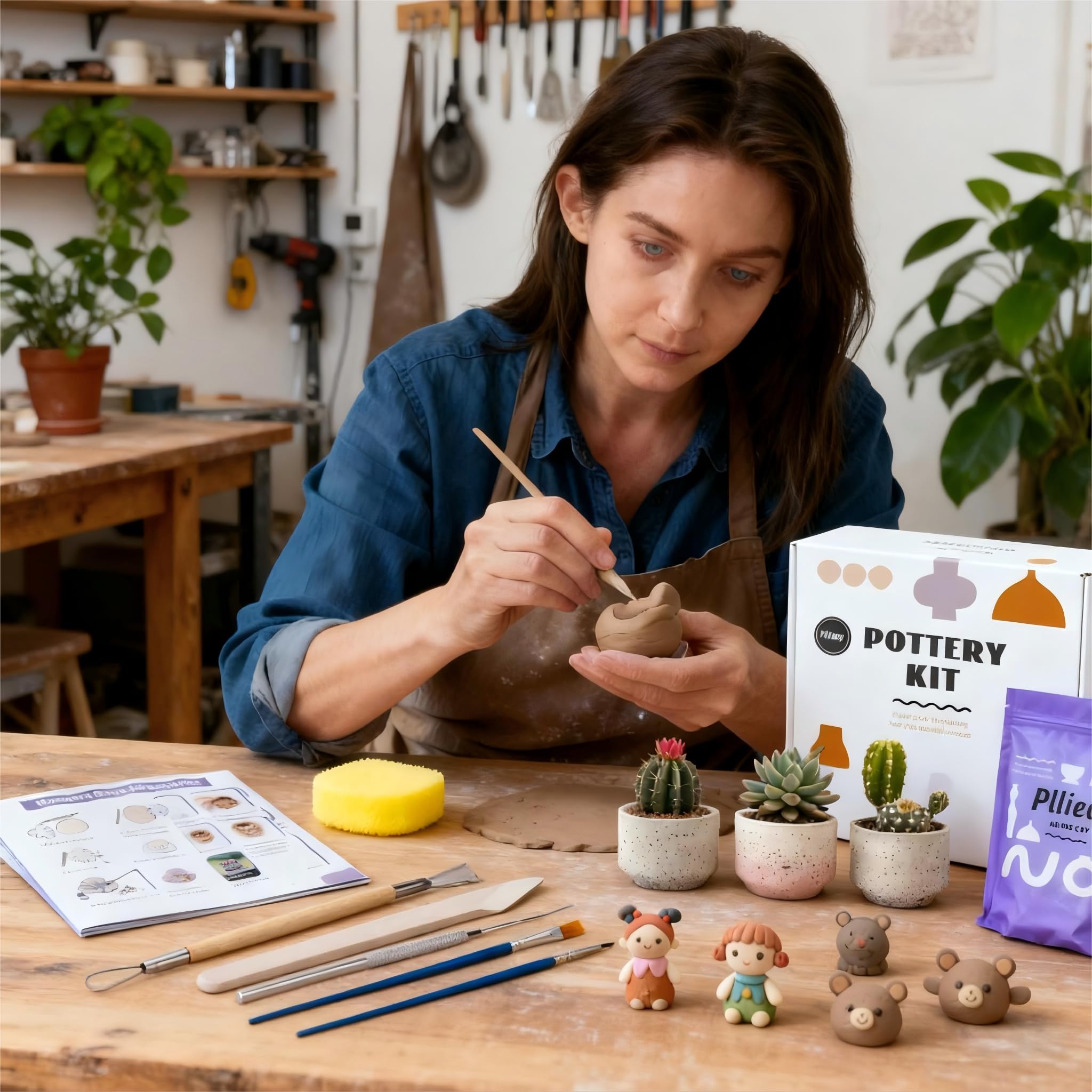 Pllieay Kit di poterie creativo per adulti – Tutto incluso : set per decorare ceramiche, attrezzi e manuale. Kit DIY perfetto per casa!