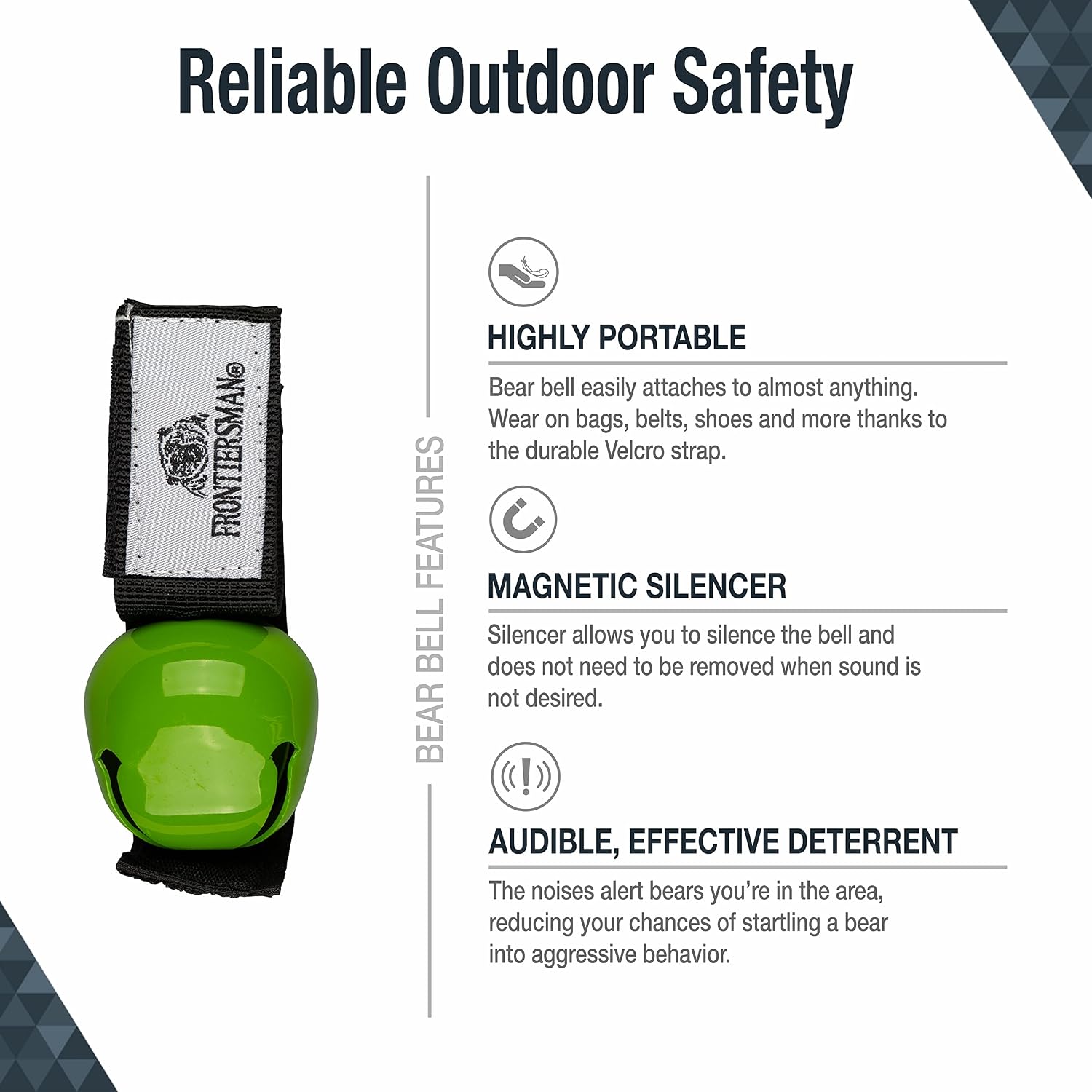 SABRE Frontiersman Bear Bell, Magnetic Silencer, Durable Hook and Loop Strap Attachment, Helps To Prevent Startling Bears While Hiking