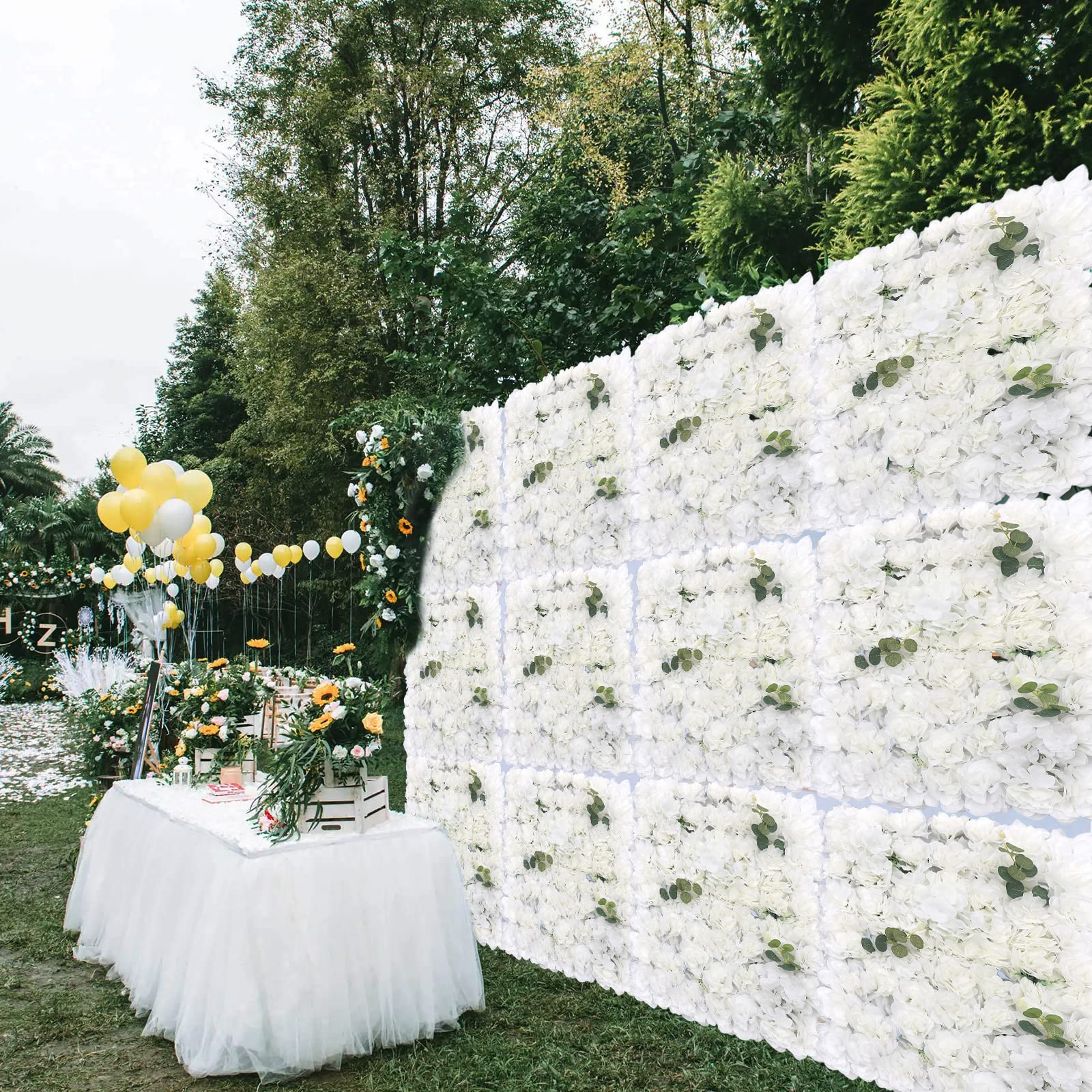12 Stück Künstliche Blumenwand Hintergrund Hochzeit Wandpaneel | 40x60cm Seidenstoff, Blumen Paneele, Wanddeko Blumen, für Hochzeit Bühne Party Heimdekoration