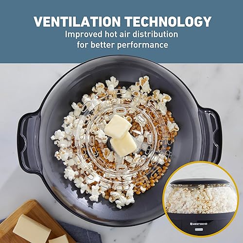 Miniatura 7 de West Bend Stir Crazy - Máquina para hacer palomitas de maíz con tapa grande para servir y varilla agitadora, 6 cuartos de galón, color negro