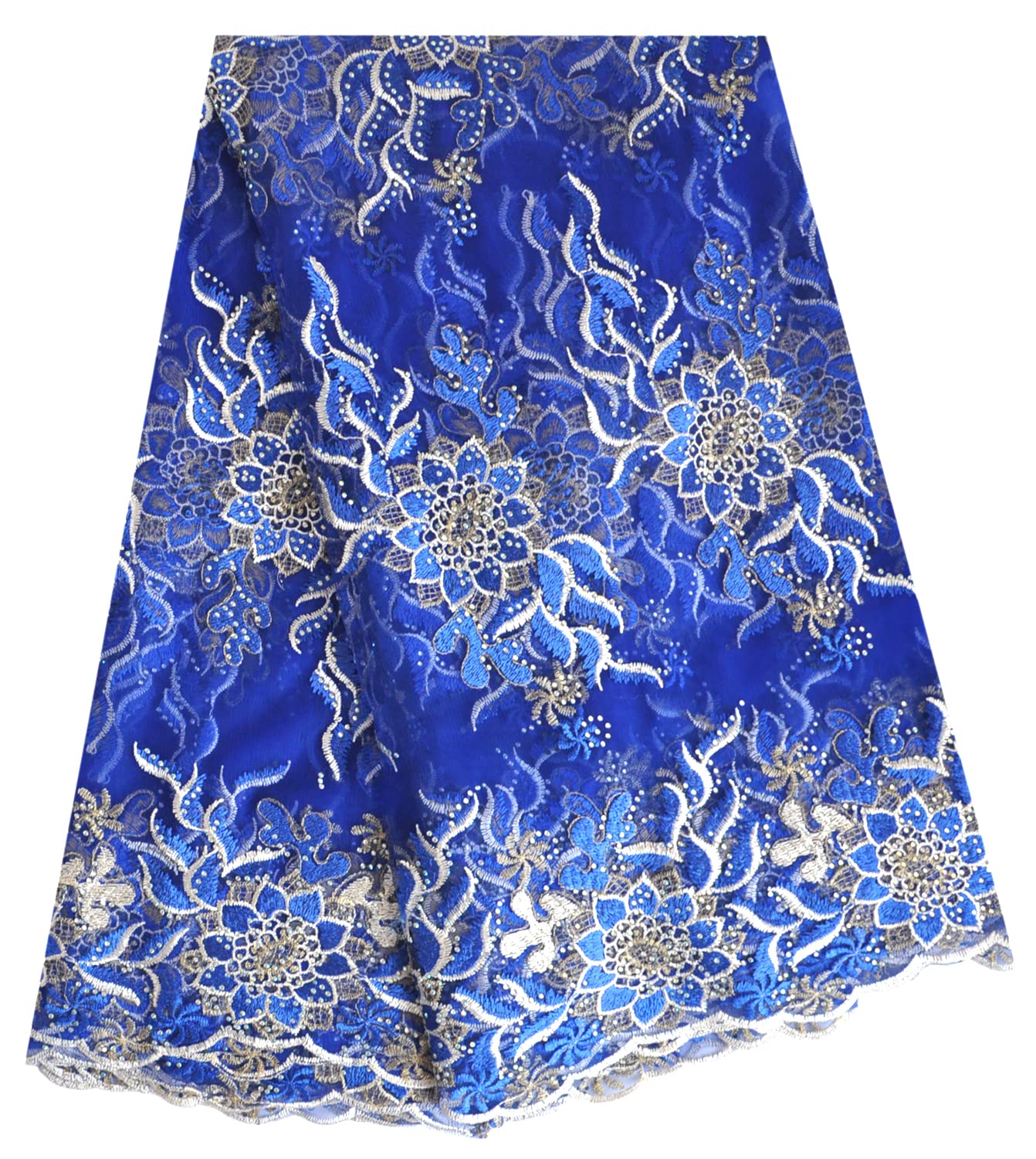 SanVera17African Lace Net Fabrics Nigerian Embroidered Sparkling Stone French Fabric for Party Dress (269) 5 Yards, Blue