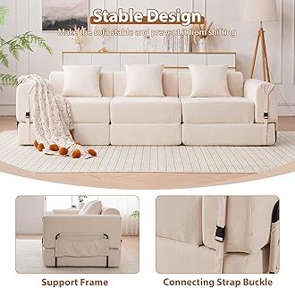 Tmsan 98.81" W Convertible Sectional Sleeper Sofa Bed, Comfy Fleece Folding Mattress Couch with Fixed-Shape Frame,Boneless Floor Lounge Couch Set for Living Room Apartment Office Bedroom