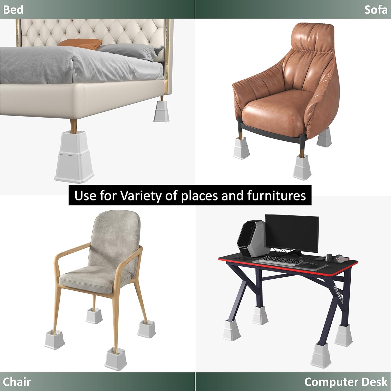 Bed Risers 7 inch Heavy Duty in Adjustable Heights of 7, 4 or 4 Inches Bed Elevators, 1,500 lbs Lifts Up Furniture Riser for Sofa and Table Set of 4, White