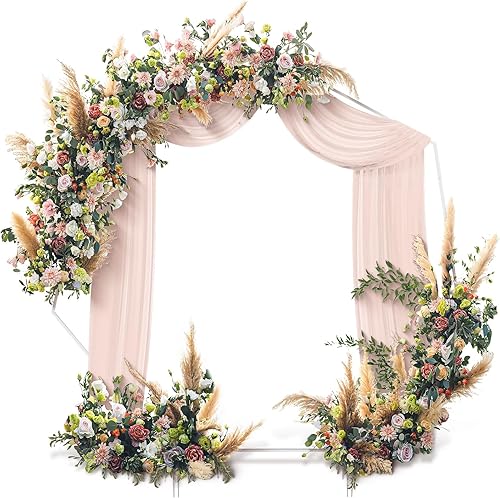 melos Arcos de boda de 7.5 x 7.4 pies para ceremonia, soporte de arco de globos de metal heptagonal, soporte de fondo para jardín, fiestas,