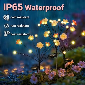 Solar Lights Outdoor Garden Waterproof, Upgraded 60LEDs Outdoor Solar Swaying Flowers Lights, Firefly Garden Light for Pathway, Yard, Patio Decoration (6 Pack,Warm White) [Energy Class A+++]