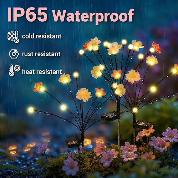 Solar Lights Outdoor Garden Waterproof, Upgraded 60LEDs Outdoor Solar Swaying Flowers Lights, Firefly Garden Light for Pathway, Yard, Patio Decoration (6 Pack,Warm White) [Energy Class A+++]