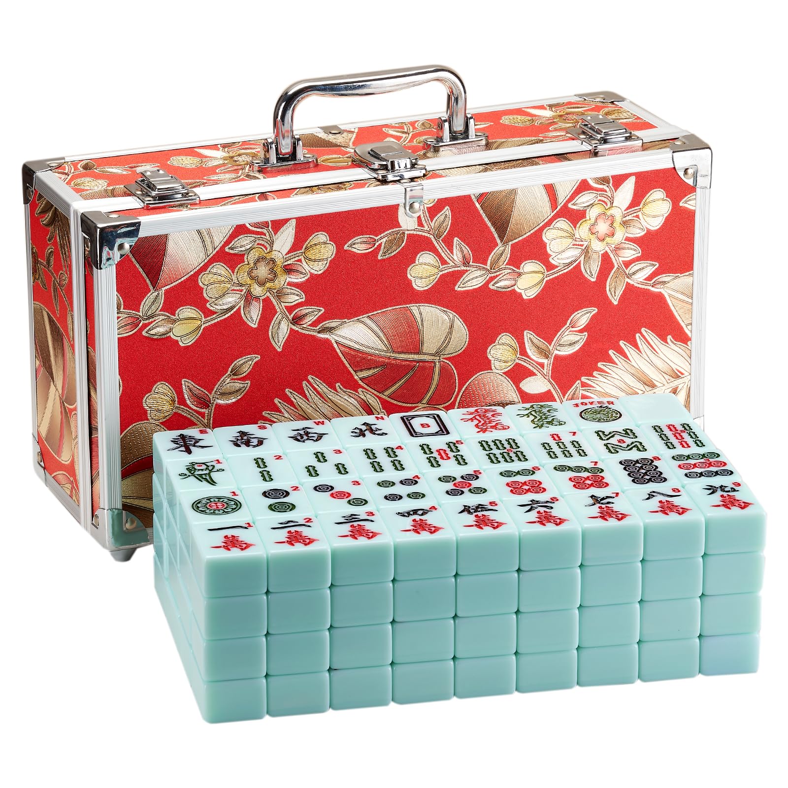 YINIUREN American Mahjong Set 166 Premium Jade Green Mahjong Tiles Large Mahjong Set 1.6 inches American Mahjong Game Set with Mahjong Gift Box