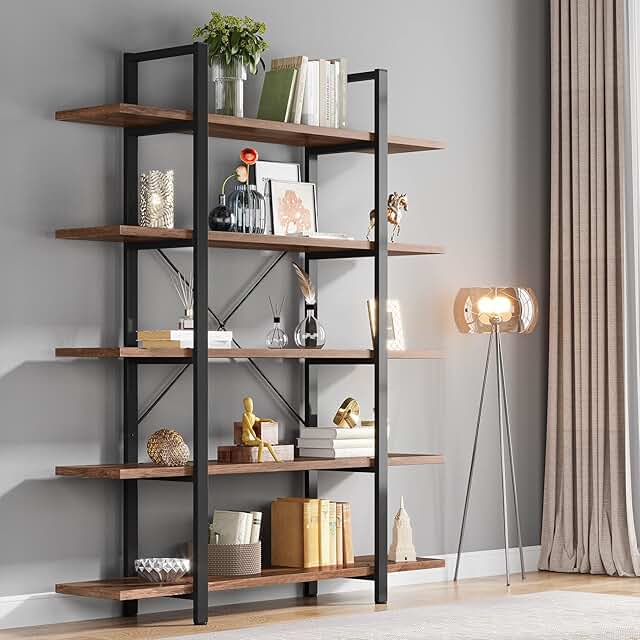 Tribesigns 5-Tier Bookshelf, Vintage Industrial Style Bookcase 72 H x 12...