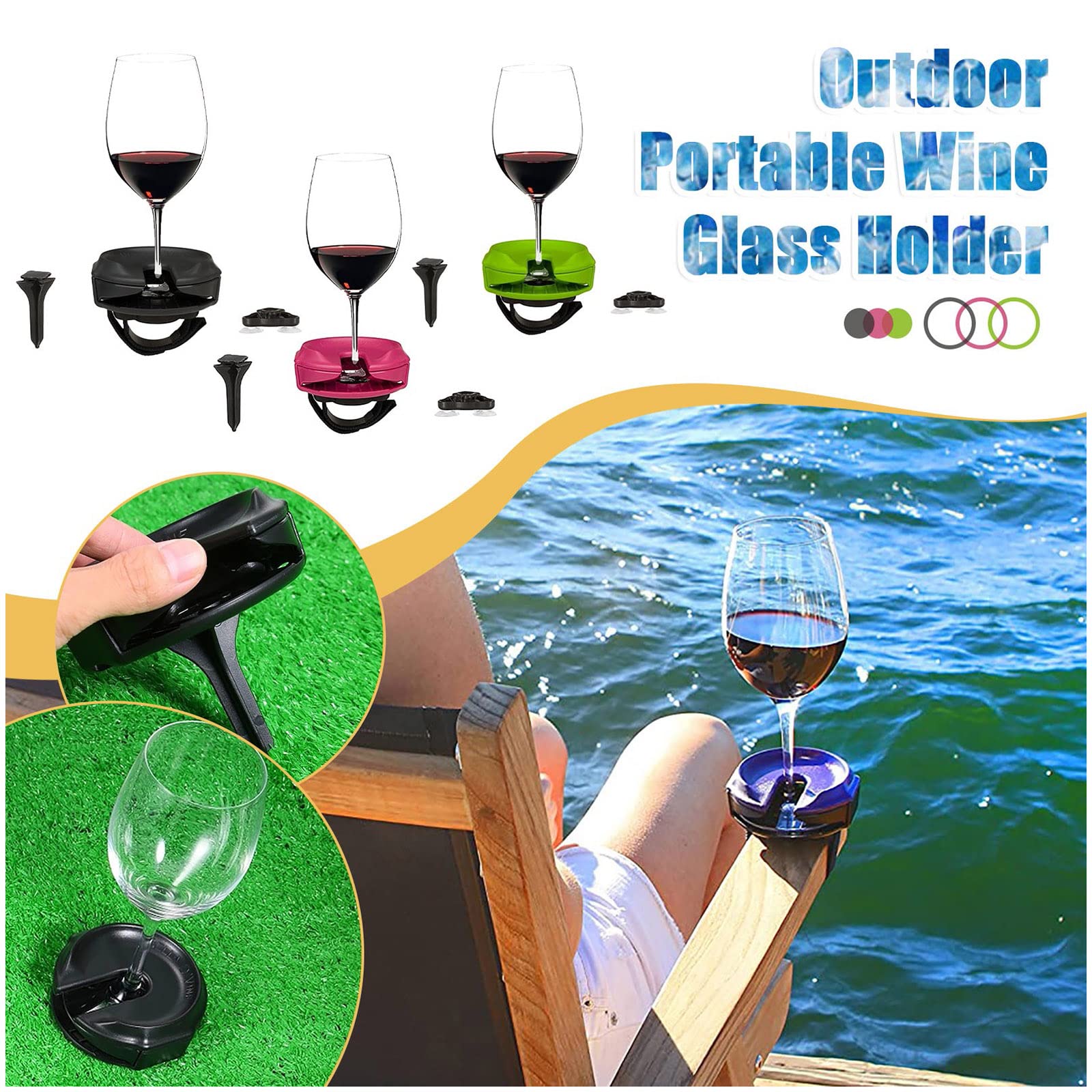 Amazon｜3 in 1セット屋外ポータブルワイングラスホルダーグラス  