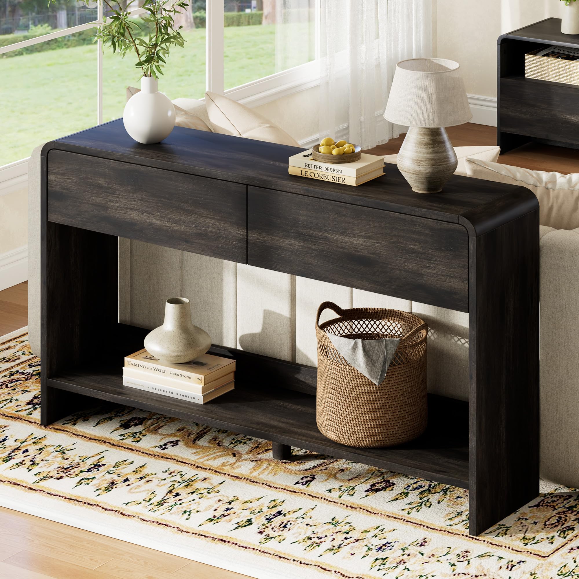 AMERLIFE 55" Modern Entryway Console Table with 2 Storage Drawers