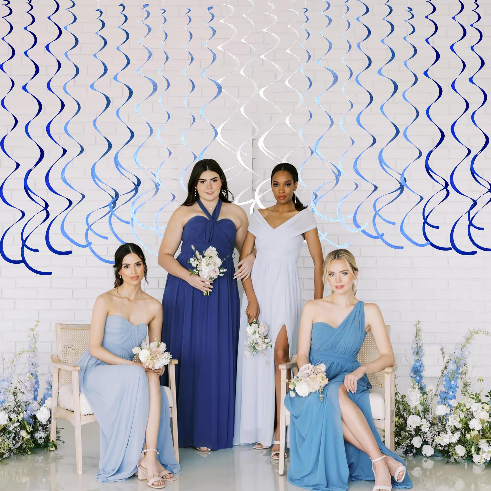 36 piezas de decoración de remolino colgante azul degradado azul real blanco fieltro remolino espiral guirnalda de techo para cumpleaños, boda, baby shower, graduación bajo el mar náutico Ahoy Achor