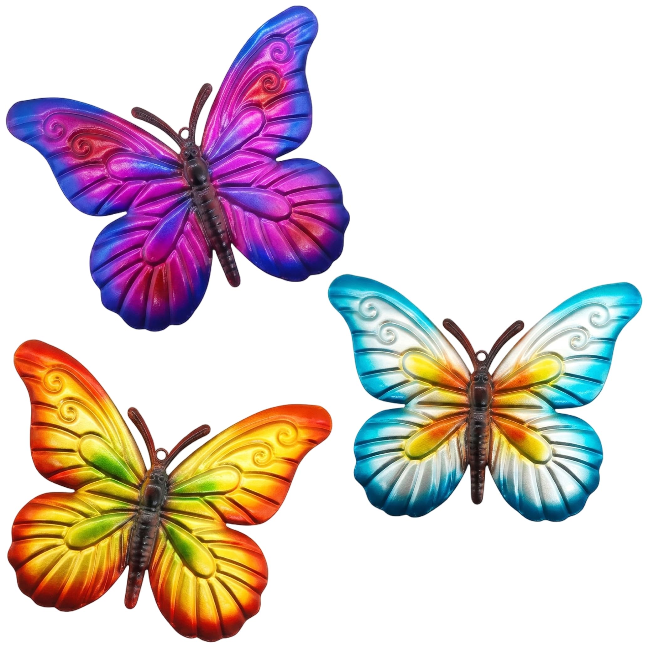 Wilafury 3Pcs Butterfly Wall Decor, Colorful Metal Garden Ornaments, Butterflies Outdoor Decor Wall Art for Garden, Outdoor, Shed, Fence, Yard and