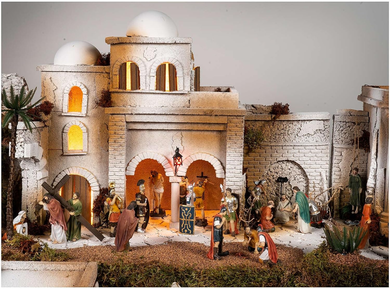 Holyart Easter Nativity Village Scene Crowning with Thorns Flagellation 9 cm 45x60x40 cm Module 5, EmptyDepth: 40 cm|Width: 60 cm|Height: 45 cm|Statues Height: 9 cm