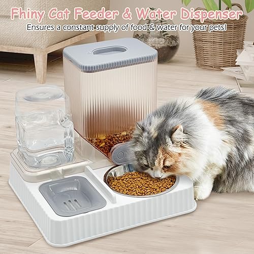 Vista 38 de Fhiny Comedero de gravedad para gatos y dispensador de agua, 2 en 1, bebedero automático para mascotas, juego de cuencos de comida de acero Cuenco