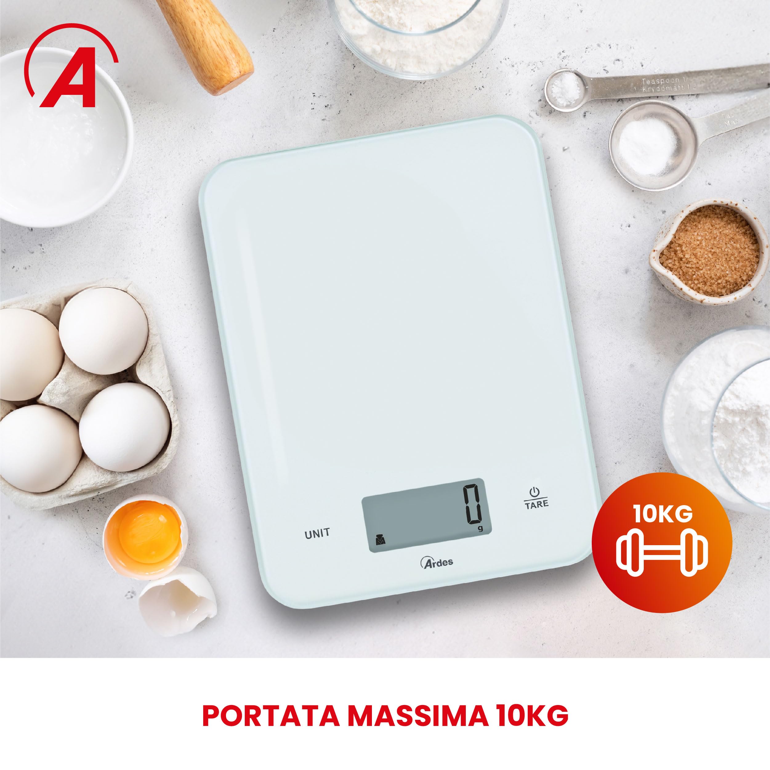 ARDES - AR1PA2V H2O Balance de Cuisine Numérique en Verre - IP65 Balance de Cuisine Électronique pour Aliments - Grammes et Onces - Balance de Cuisine Numérique avec Fonction Tare