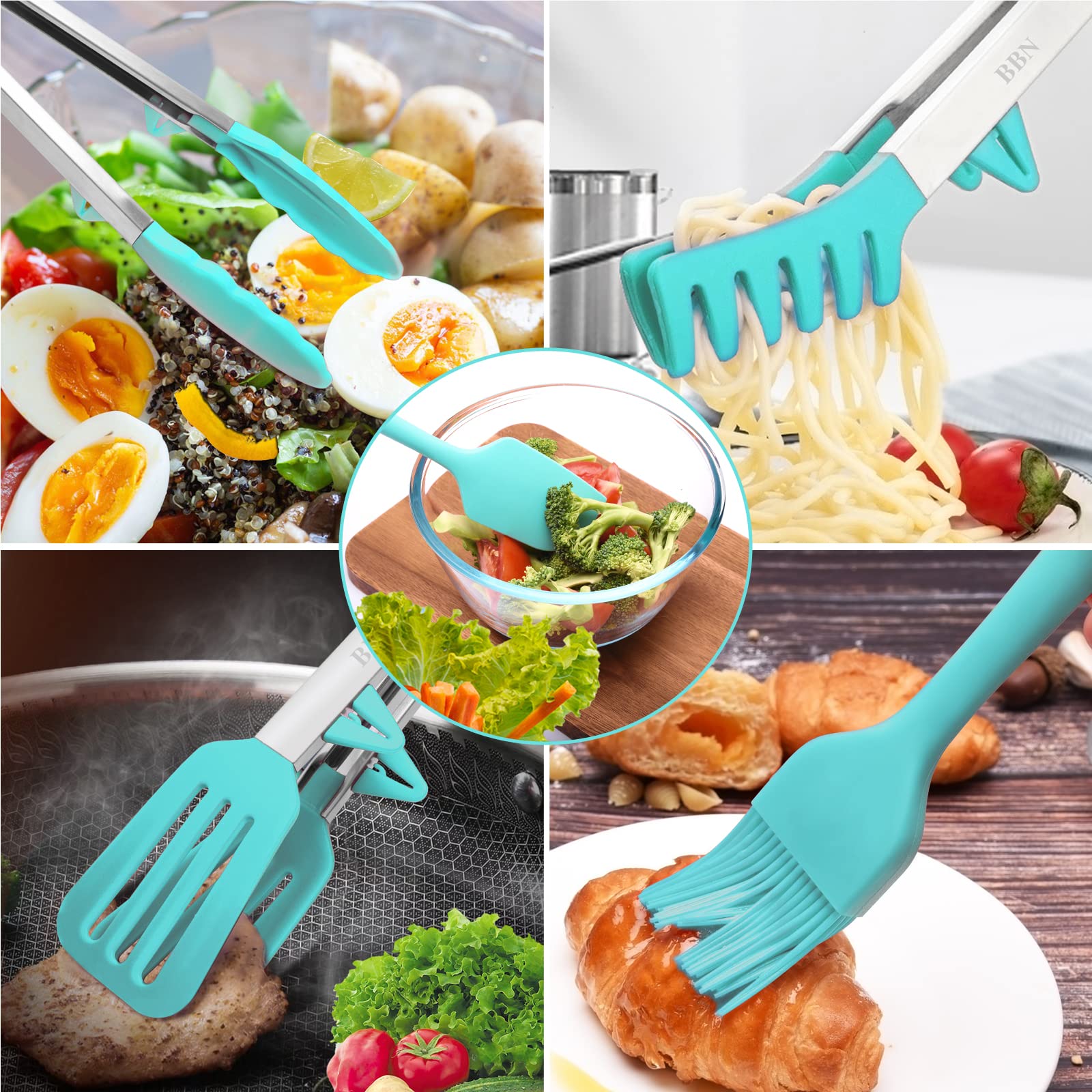 LESEED Pince Cuisine Silicone Lot de 3, Pince de Cuisine Résistantes aux Hautes et Basses Températures avec Verrou de Sécurité, Pour Barbecue et Rangement Facile Pince Silicone Cuisine (Noir