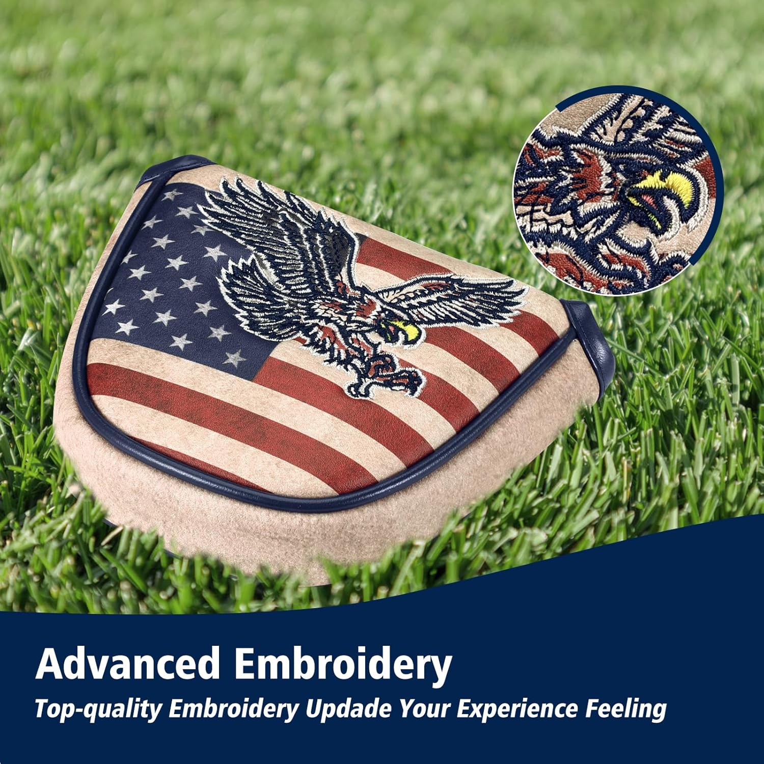 Golf Club Head Cover, Premium Leather Elegant Embroidery Fairway Wood Headcover Interchangeable No. Tags 3 4 5 7 X, Mallet Putter Cover with Magnetic Closure