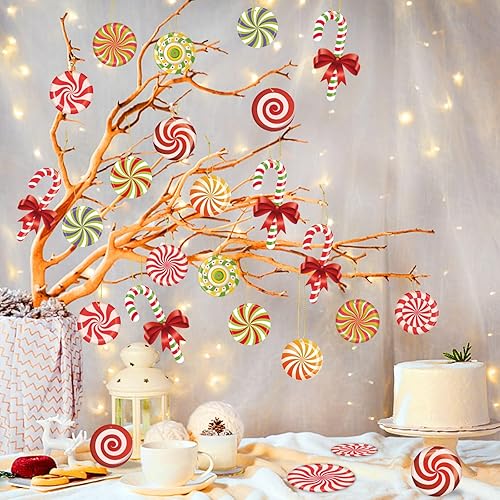 Miniatura 7 de 33 piezas de adornos navideños, adornos de árbol de caramelo - Adornos colgantes de bastón de caramelo y piruleta de menta para árbol de Navidad,