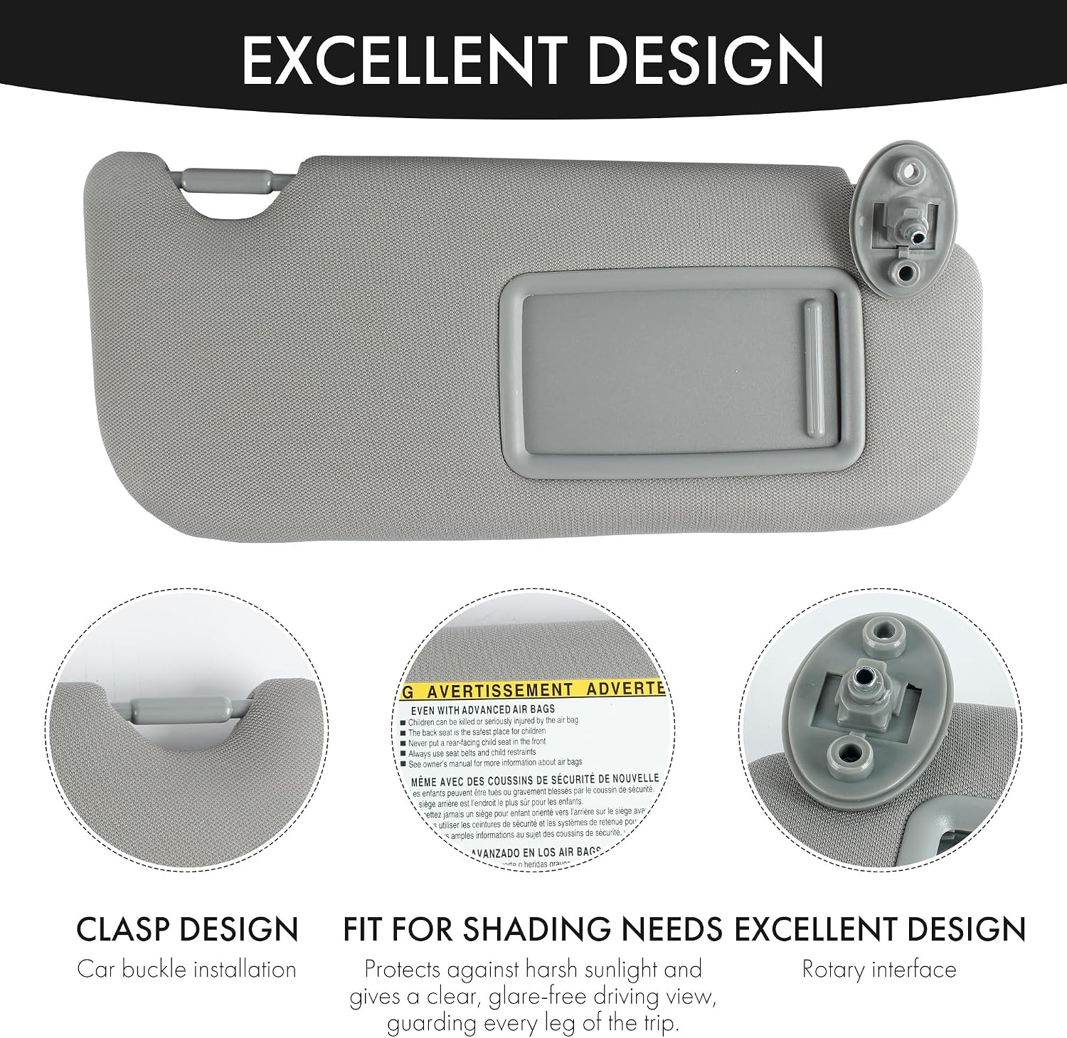 Toyota Camry 2018-2024 Sun Visor- OEM 74310-06C12-B1 74320-06C72-B1, Gray, Exact Fit Inside Car Replacement (Right & Left Side Wiring) (Left Driver Without Lights)