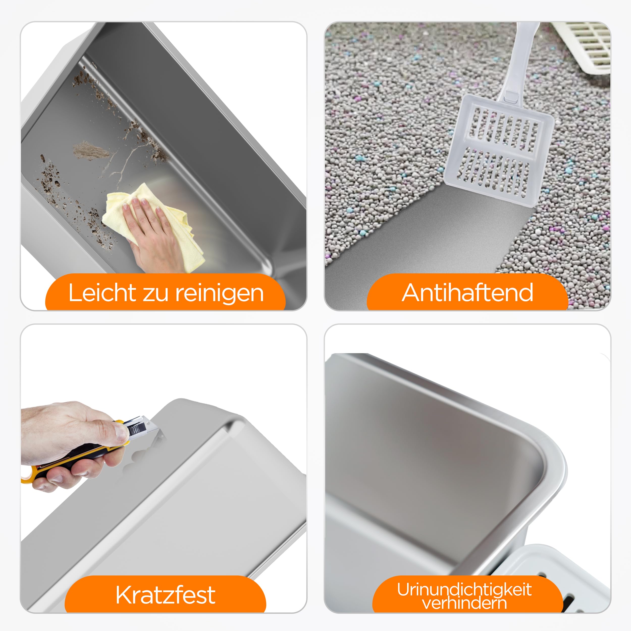 Citylife Edelstahl Katzenklo mit Deckel XXL, inklusive Doppelschicht Matte und Katzenklo Schaufel, Große Metallkatzentoilette geschlossene – Nicht klebend, Leicht zu reinigen, für große Katzen