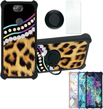 Aroepurt Case for Sony Xperia Xa2 Case Compatible with Sony Xperia Xa2 Phone Case Cover [with Tempered Glass Screen Protector][PC + TPU 2 in 1][Ring Support] [Colorful Reflect Light] IMDH-ZBW
