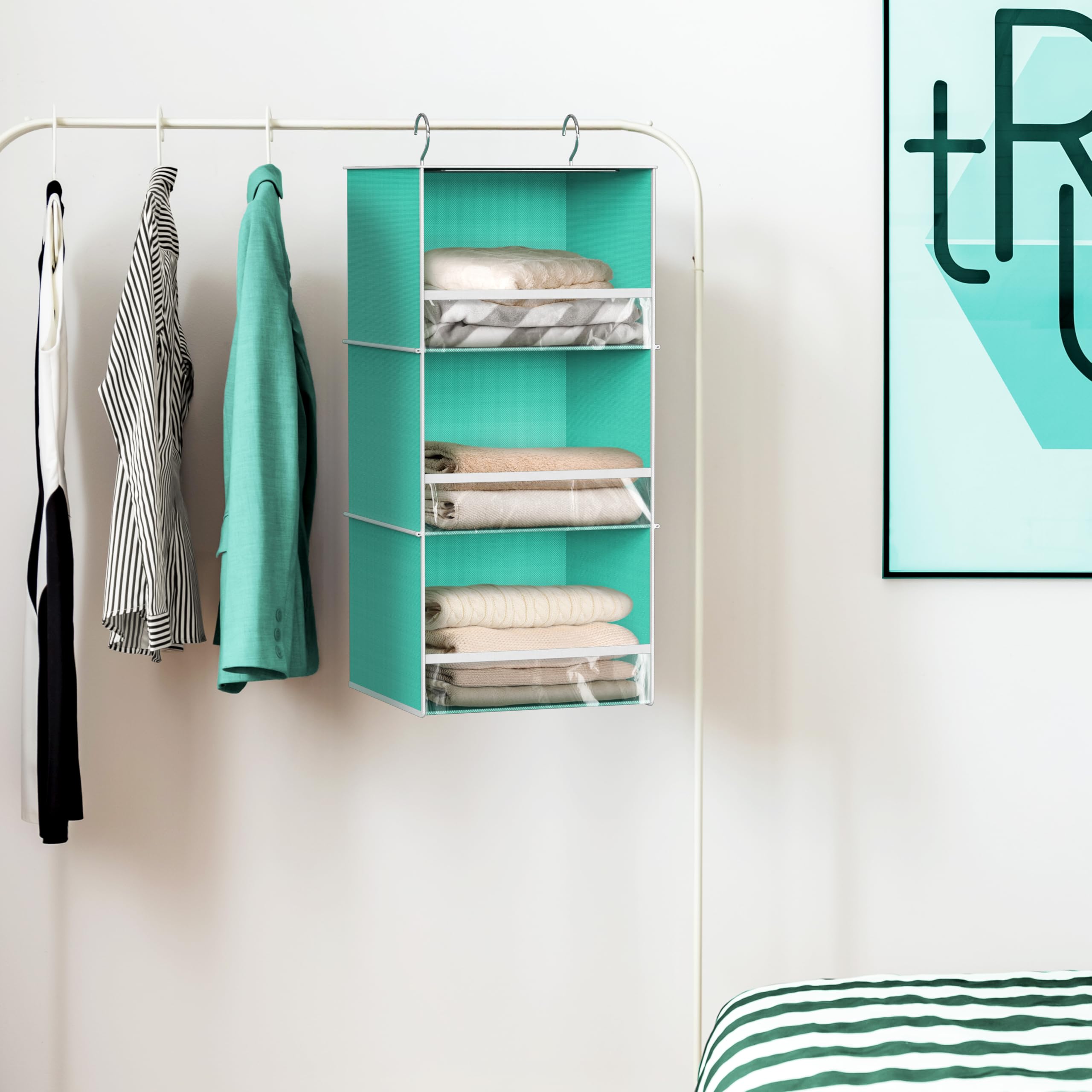 Simple Houseware Hängeschrank-Organizer Mit 6 Regalen & Netztaschen – Türkis, Platzsparend