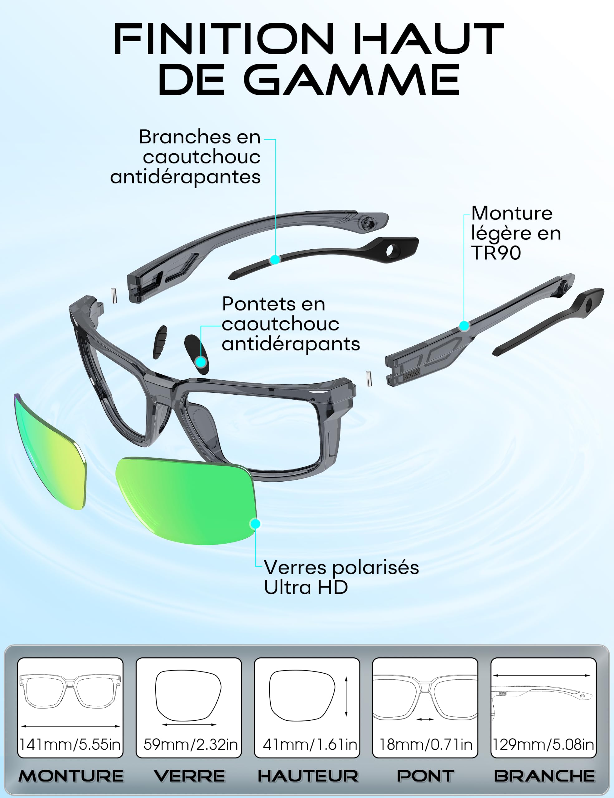 ATTCL Lunettes de Soleil de Sport Polarisées pour Homme Avec Protection UV400 Ultra Léger TR90 Flexible Cadre