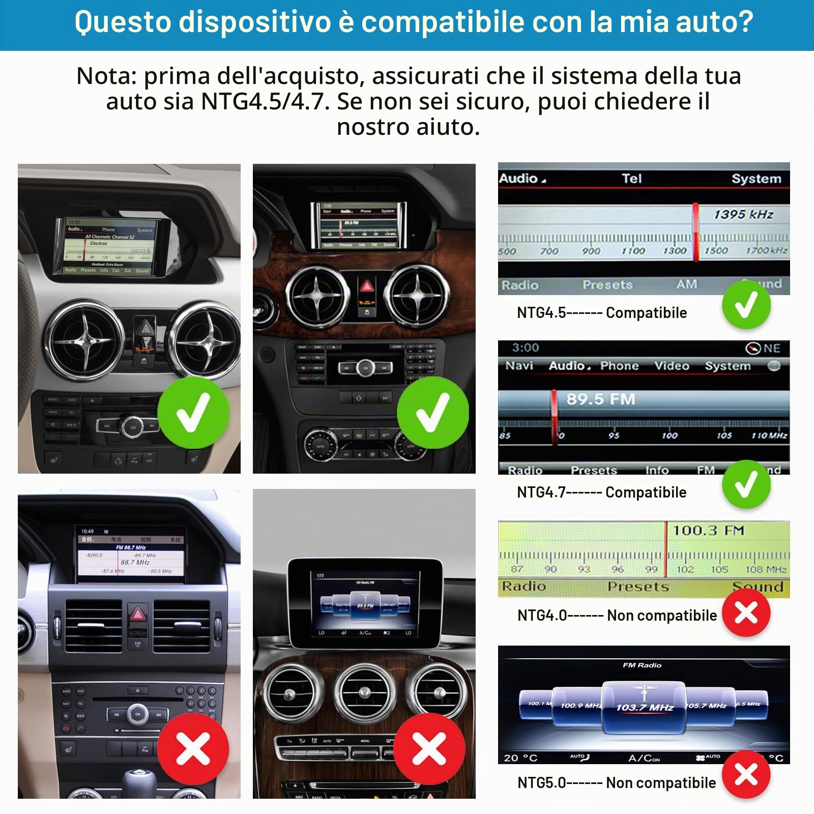 Autoradio con schermo touch da 12,3 pollici, con Carplay wireless e Android Car per Mercedes Benz GLK Classe X204 2013-2015 NTG4.5/4.7, supporto Mirrorlink, telecamera, navigazione