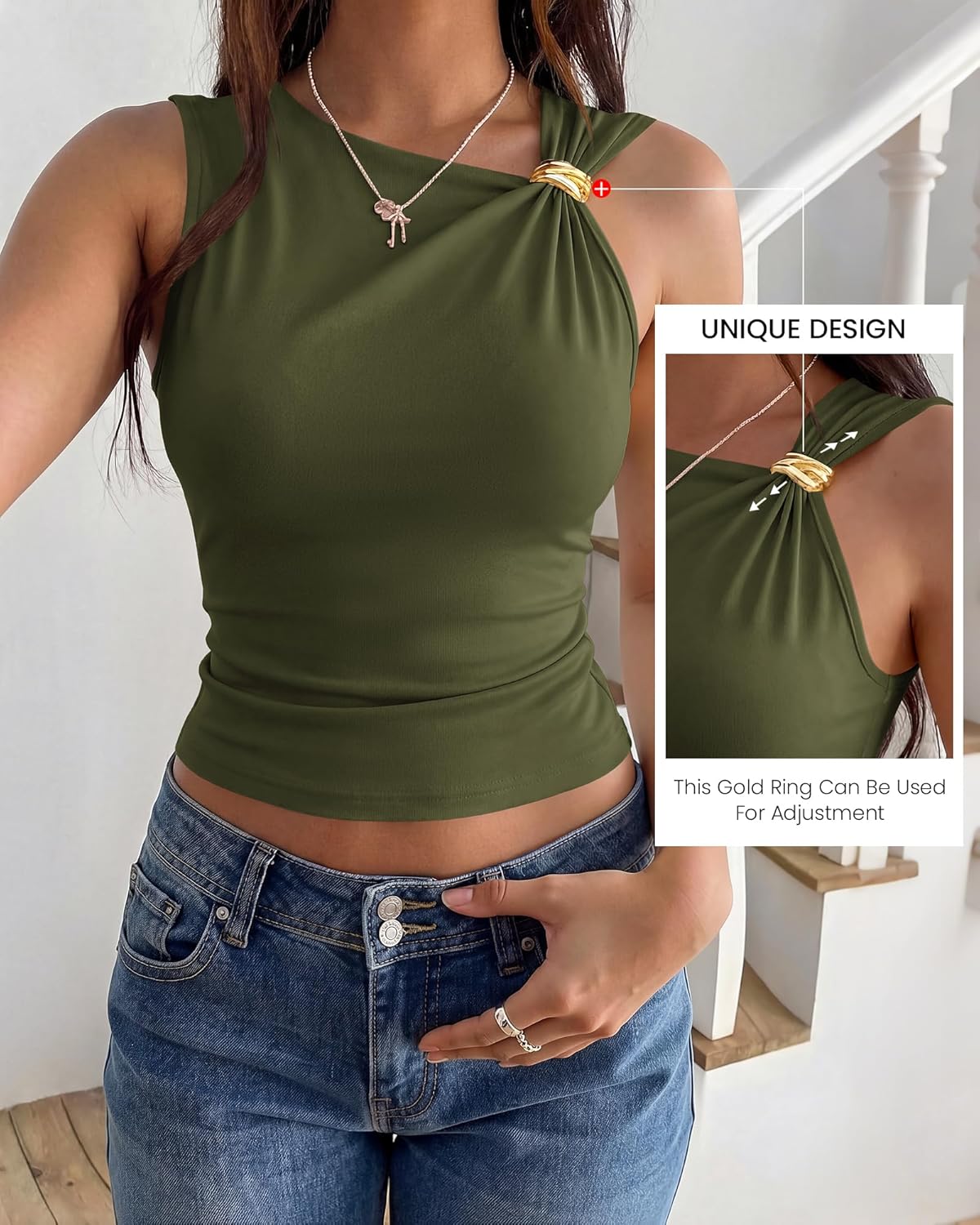 BTFBM Spring Tops for Women 2026 Asymmetrical Neck Sleeveless Going Out Summer Outfits Casual Ruched Y2k Tank Top Clothes - Image 4