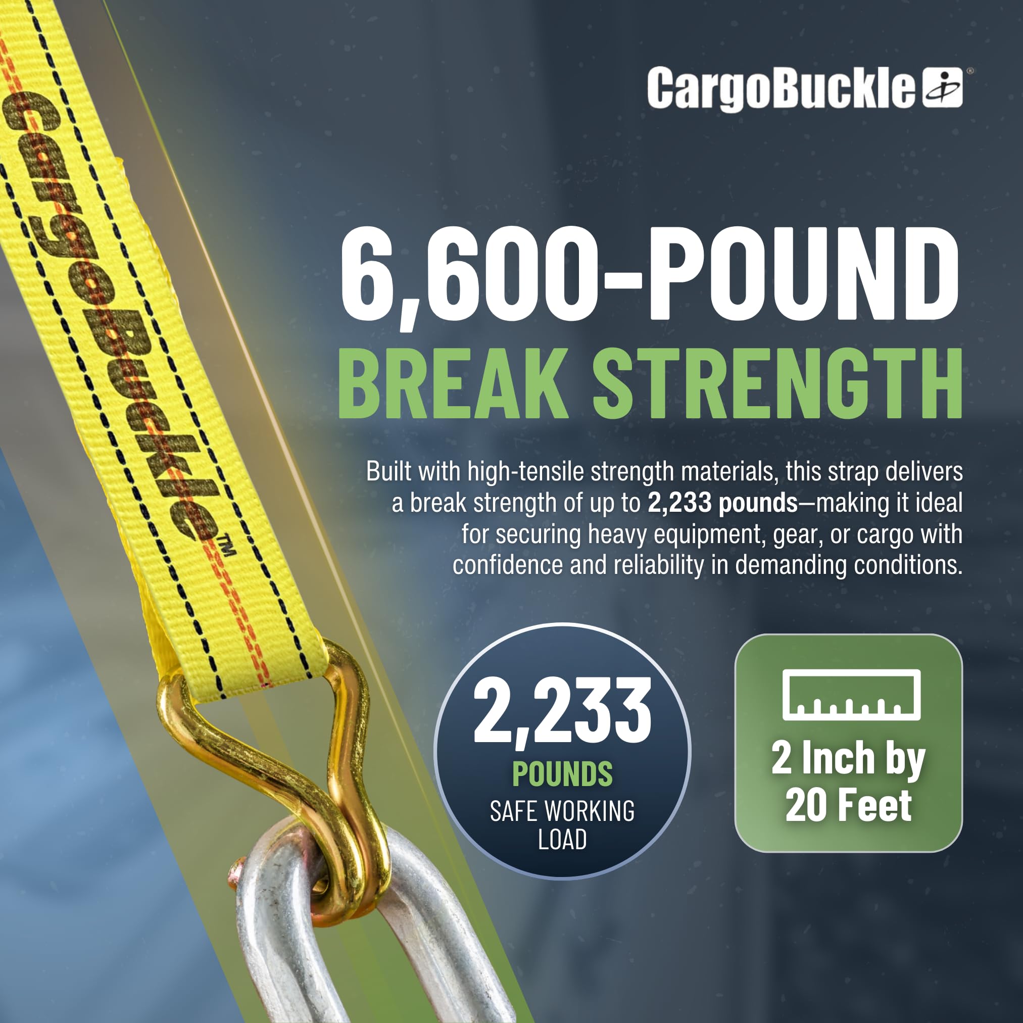 Cargobuckle f14069 correa de amarre con doble J-Hooks, 2 "x 20"
