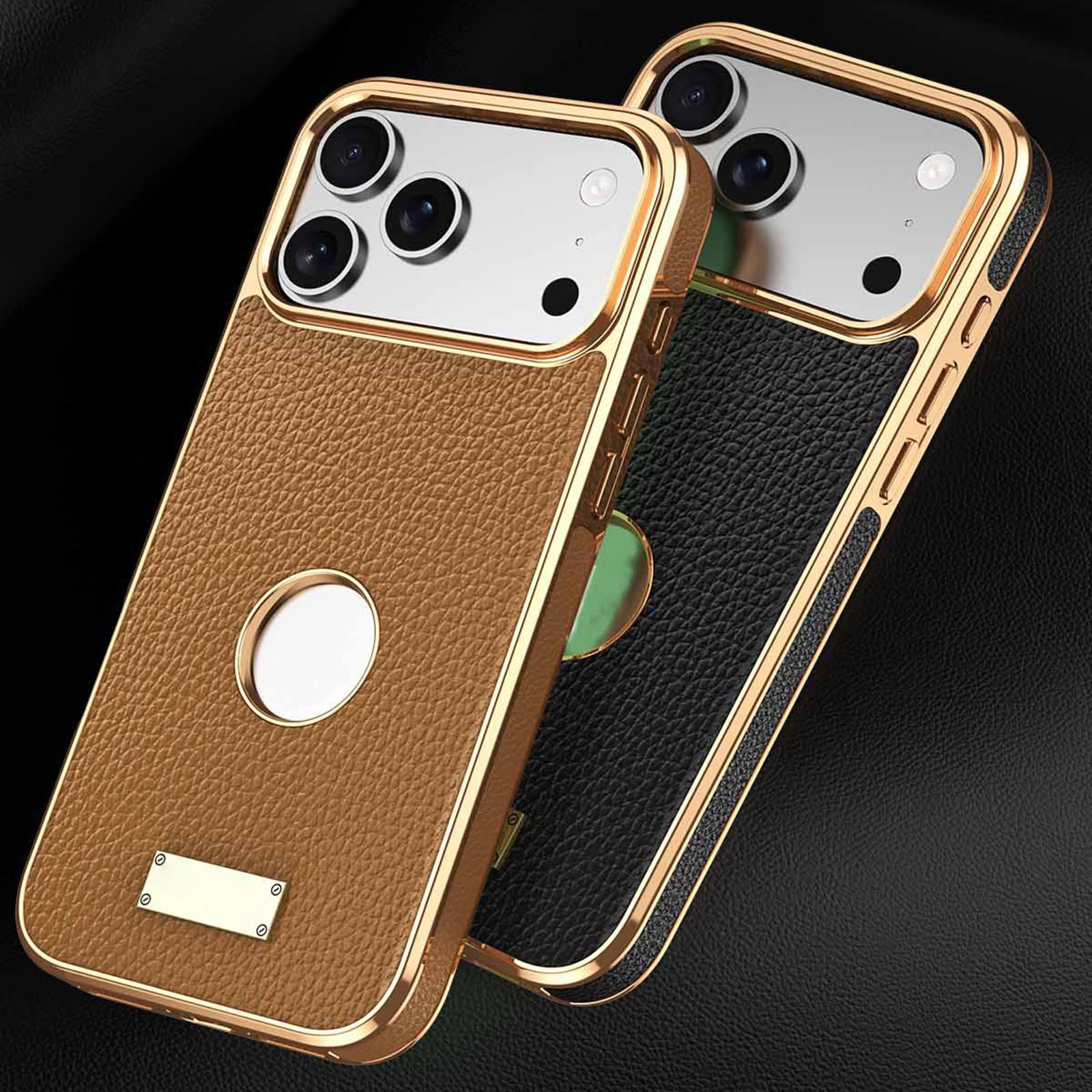 Etui na iPhone 17 Pro Max/17 Pro/17 Air/17, prawdziwa skóra powlekana luksusowe logo widok etui ochronne, białe, 17 Air