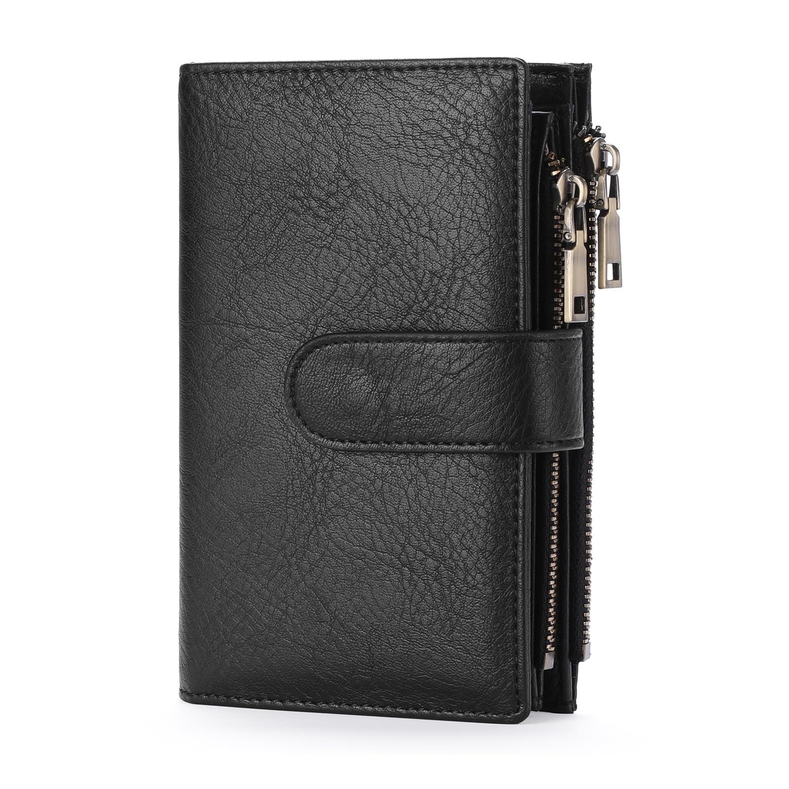 GOIACII Vintage Damen Mittelgroß Weiches Lederoptik Portemonnaie mit 3 Foto-Fenstern, 16 Kartenfächer & 2 Reißverschlusstaschen