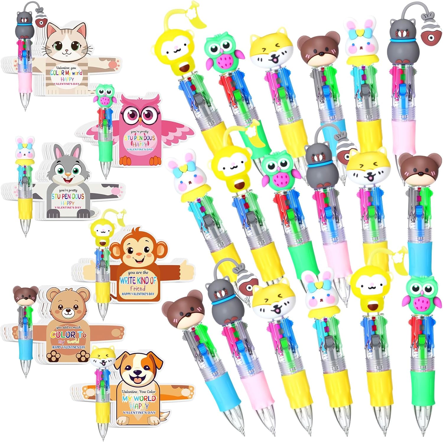 Gaillty 36セット バレンタインデー 動物 マルチカラー ペンギフト かわいい 4イン1 マルチカラー ノック式 ボールペン