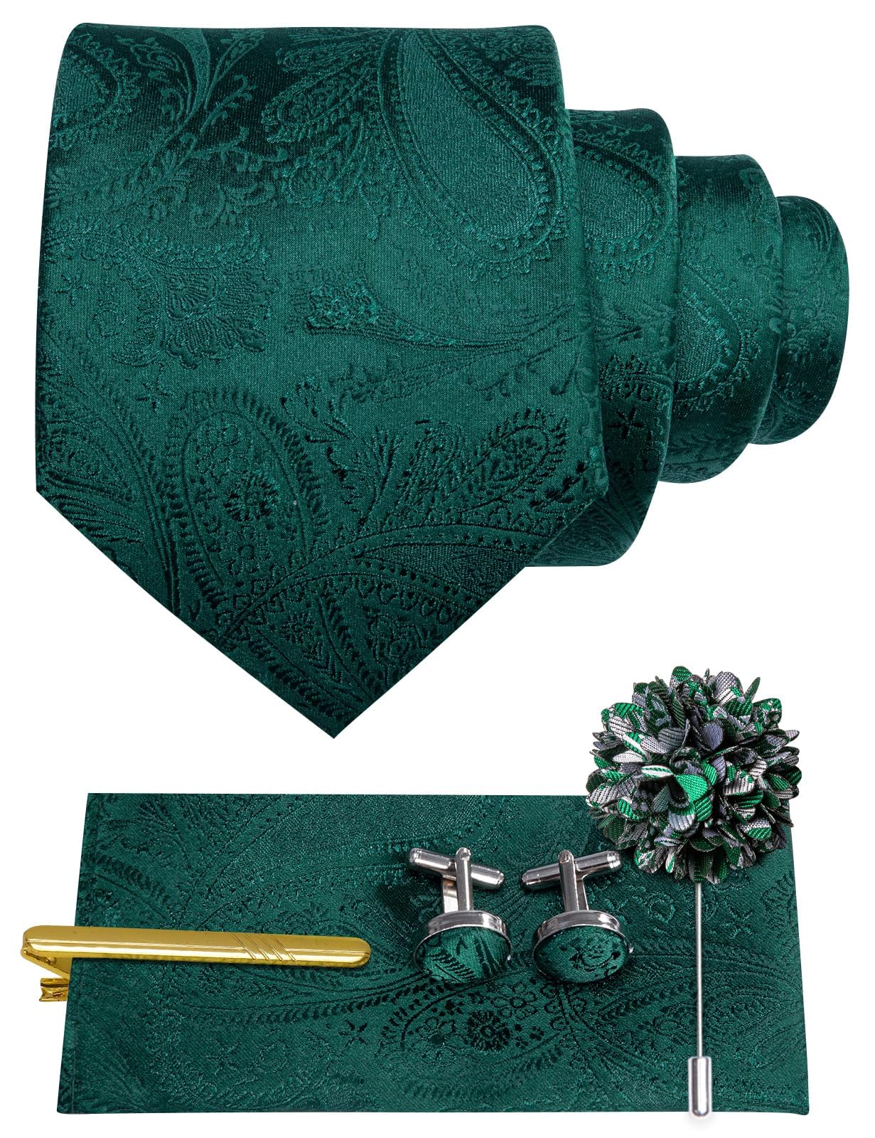 Hi-Tie Men's Suit Vest and Tie Set Formal Waistcoat V-Neck Paisley Vest and Tie Pocket Square Cufflinks Set for Wedding