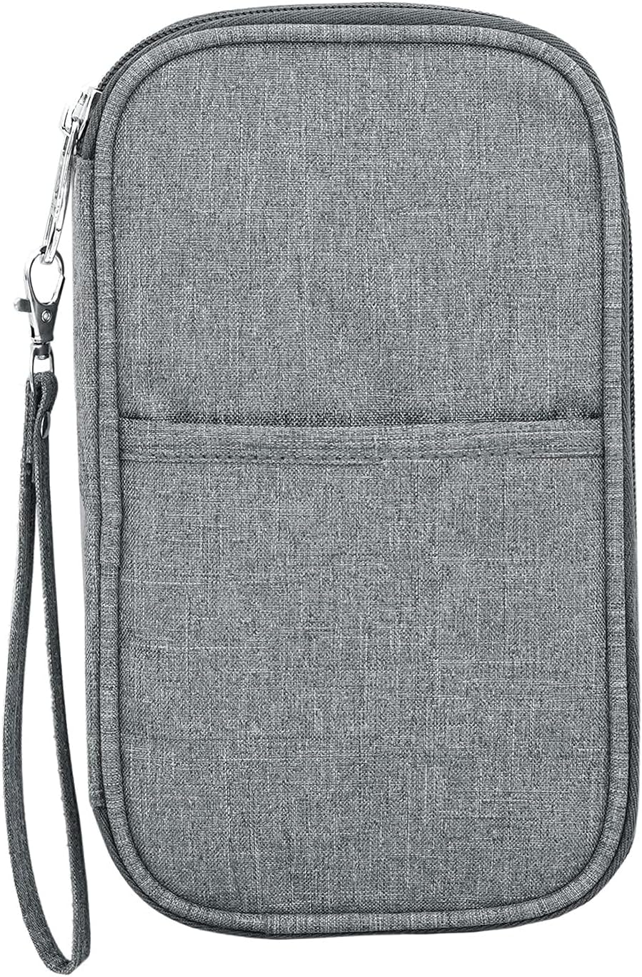 Nylon Travel Family Passport Holder Wallet Organiser For Passport Credit Debit Cards Boarding Pass with Removable Hand Strap International Trip For Unisex (Grey)