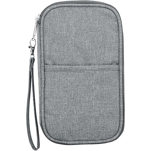 Nylon Travel Passport Holder Wallet Grey